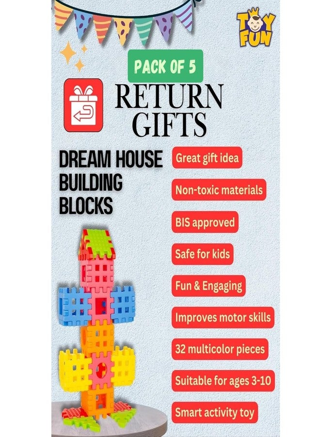 TOY FUN Pack of 5 Dream House Building Toy Blocks - 32 Pieces, Perfect DIY Birthday Return Gift for Kids Aged 3-10, Multicolor, Non-Toxic - Image 5